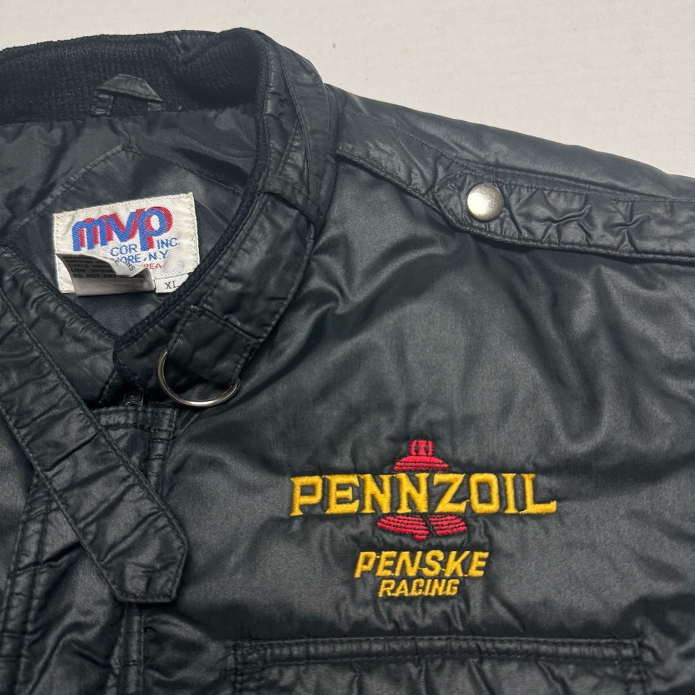 Vintage 80s Pennzoil Penske Racing Bomber Jacket MVP Sport XL. Flawed, Damaged